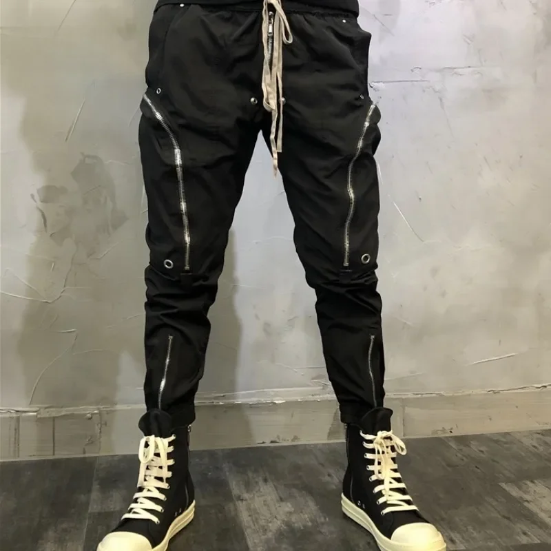 Moda na zamek błyskawiczny z kieszeniami czarne spodnie Cargo główna ulica męskie zasznurować Slim Fit Biker spodnie damskie obcisłe Hip Hop męskie spodnie dresowe na co dzień — zdjęcie 2