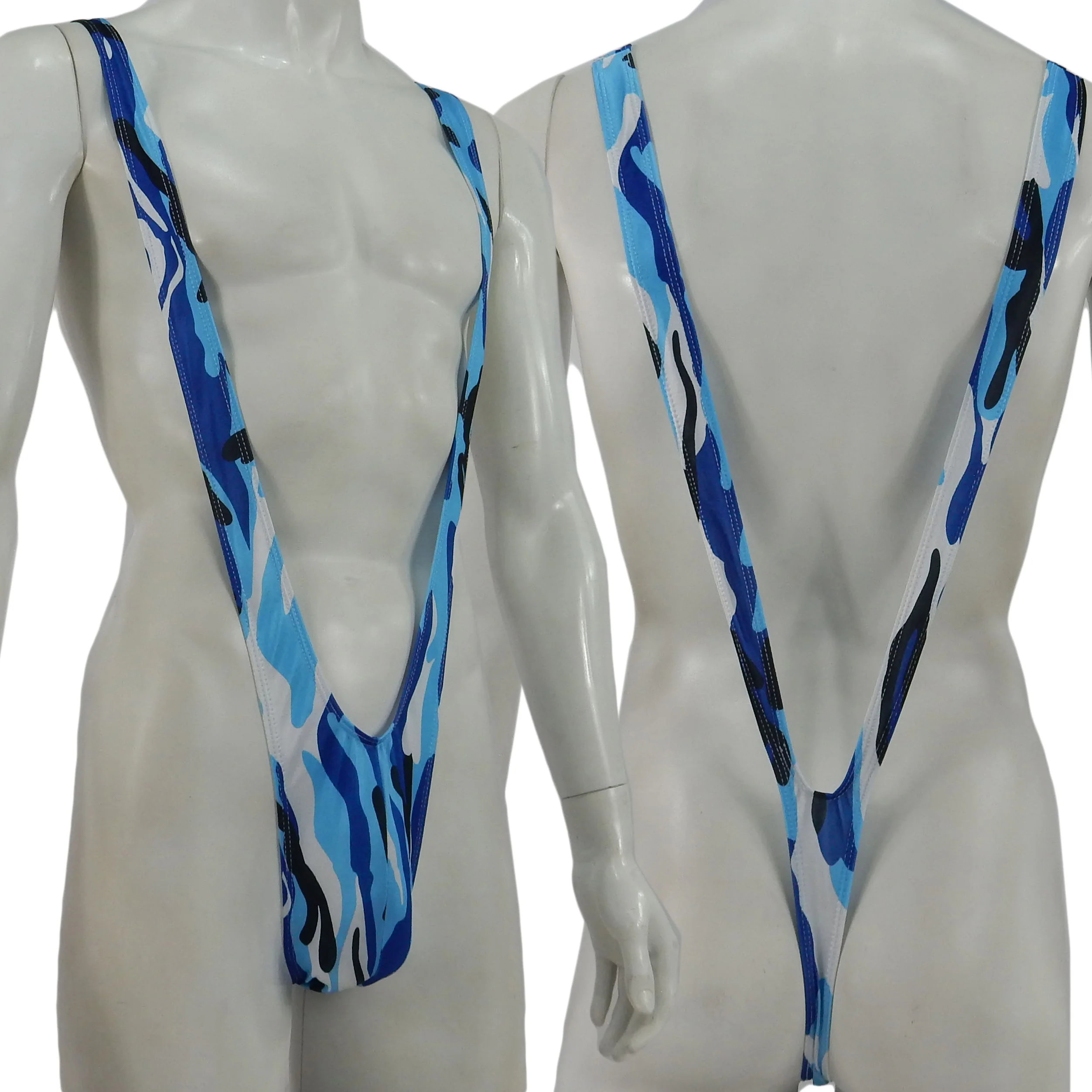 

Mens G4984 borat mankini bodysuit thong Deep V back Printed Pattern Swimsuit fabric