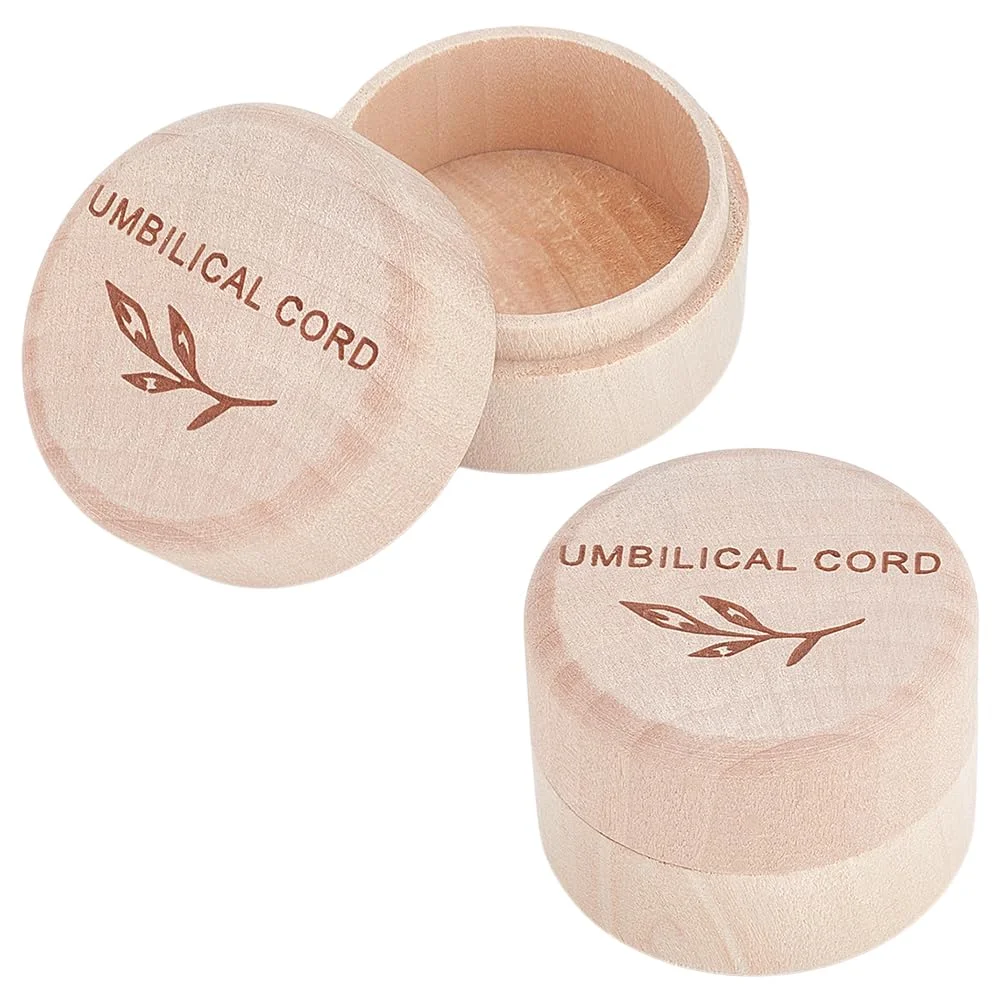 Engraved Round Wooden Baby Keepsake Box, Newborn Umbilical Cord Hair Tooth Storage Box, Carved Leaf Memory Container, Ideal Baby Shower Christening Pregnancy Gift
