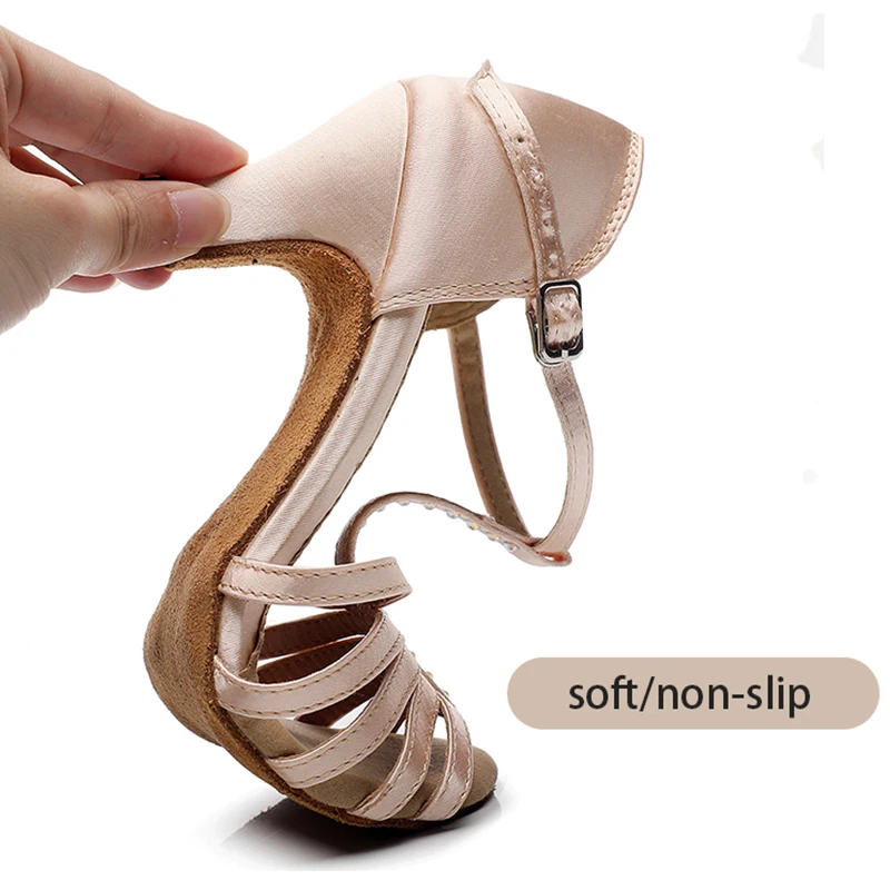 Woman T-strap Latin Dance Shoes for Girls Nude Bachata Salsa Dancing Shoes Women Soft Bottom Crystal  Latino Pratice Shoes Kids