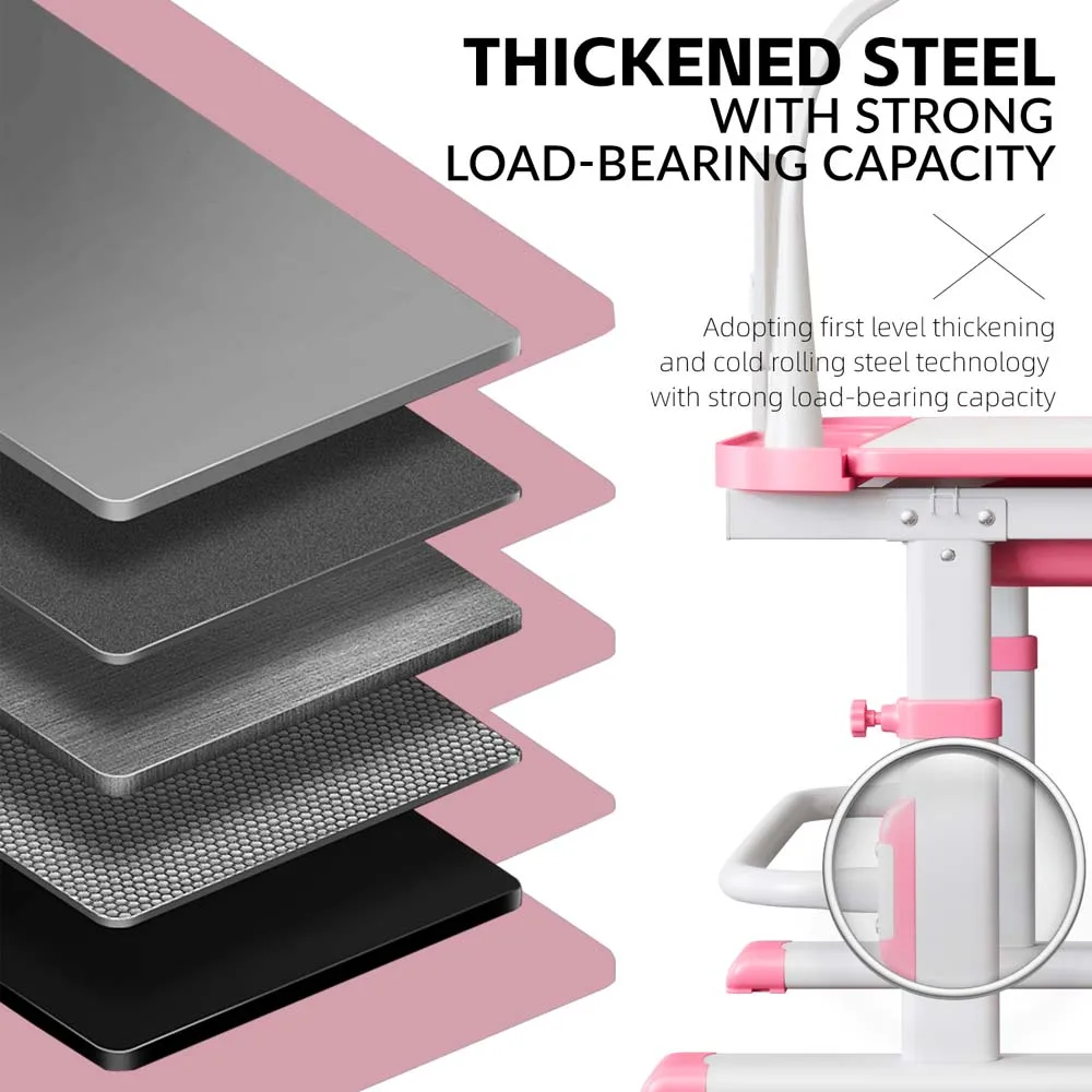 Kids Study Desk Adjustable Height Drafting Table with Chair Tilt Desktop LED Lamp Multi-Function Tables and Chairs for Children