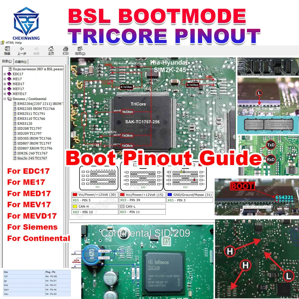 

BSL BOOTMODE TRICORE PINOUT Для EDC17 Для ME17 Для MED17 Для MEV17 Для MEVD17 Для Siemens ECU Ремонтное программное обеспечение Boot Pinout Guide