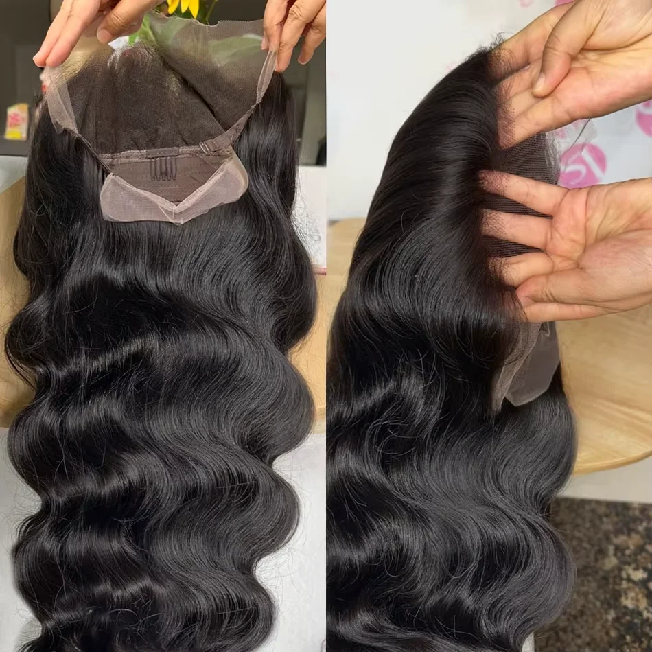Umi sin pegamento 13x4 HD onda del cuerpo pelucas frontales de encaje transparente brasileño 300% densidad real 100% cabello humano 32 pulgadas color Natural