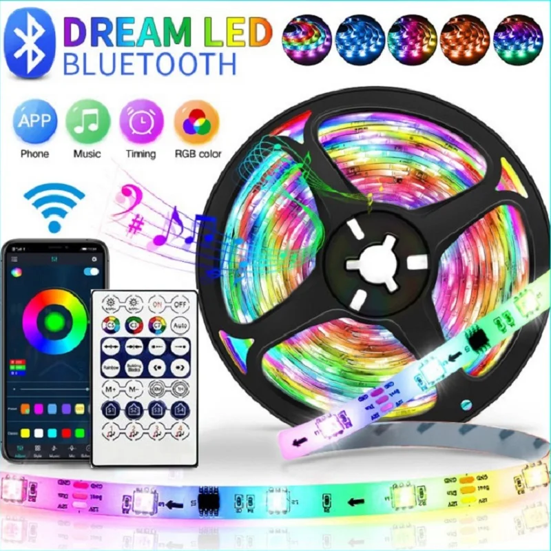 RGB 5050 LED 조명, USB 블루투스 제어, 체이싱 효과 조명, 유연한 램프 테이프, 방 장식, 1-30M, DC5V, WS2812b