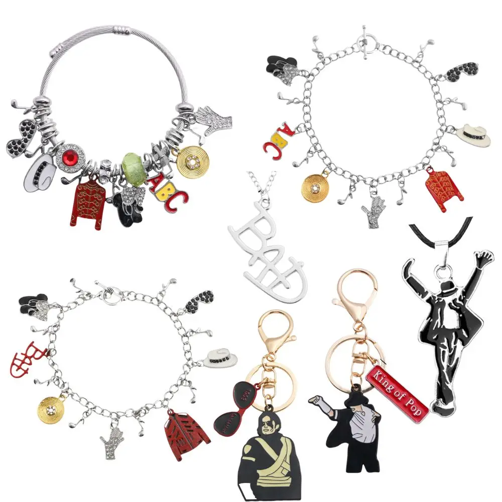 Michael Jackson Cosplay Keychain Necklace Charms Jewelry Gifts Props For Adult Roleplay Halloween Costume Accessories