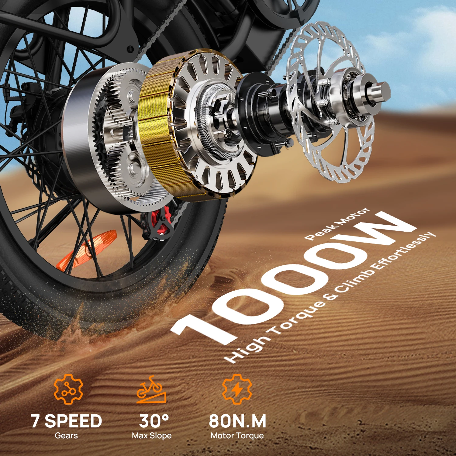 Urlife E-Bike 1000 واط 20 بوصة × 3 "دراجة كهربائية بإطارات عريضة 48 فولت 13 أمبير بطارية قابلة للإزالة 7 سرعات تروس فرامل قرصية مزدوجة دراجة للكبار #2