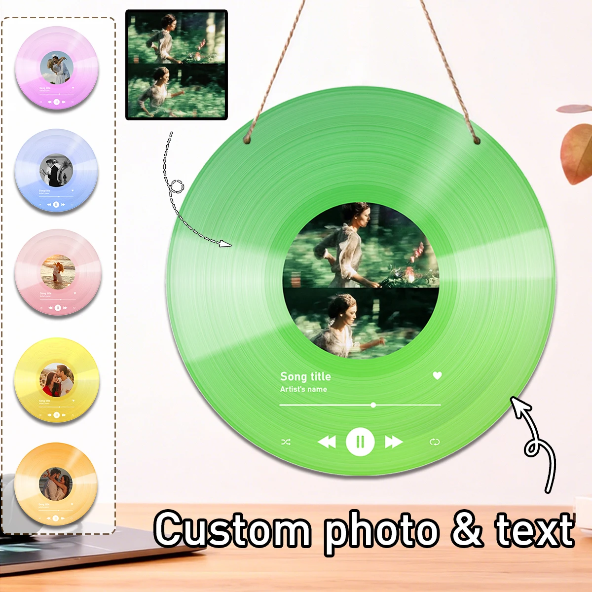 Custom Vinyl Record Ornament, Personalized Photo Gifts, Custom Photo Gifts, Customized Picture Couples Gift, Round Record Decor.