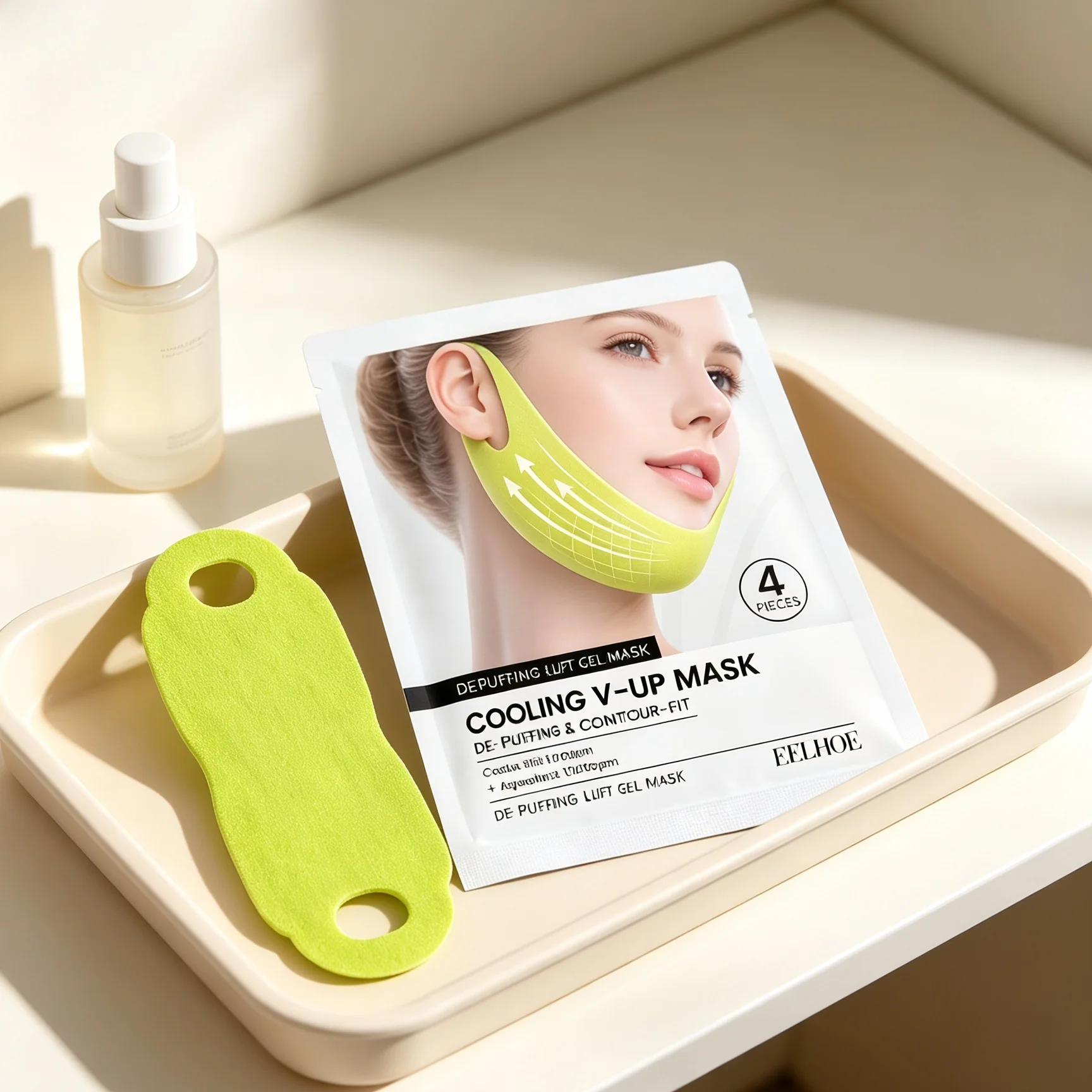 EELHOE V Line Face Lifting Mask Anti Sagging Puffiness Double Chin Remover Cooling Face Contouring Jawline Lifting Collagen Mask