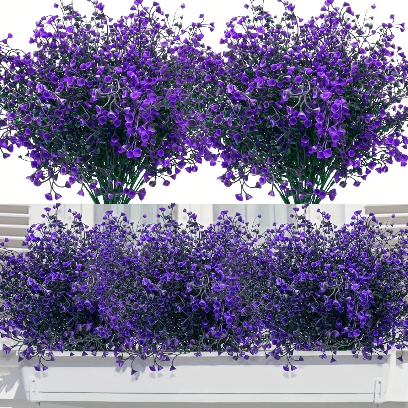12-trossen kunstbloemen voor buiten, UV-bestendig plastic struiken, decoratieve planten voor tuinkanten, vensterdozen, nepgroen