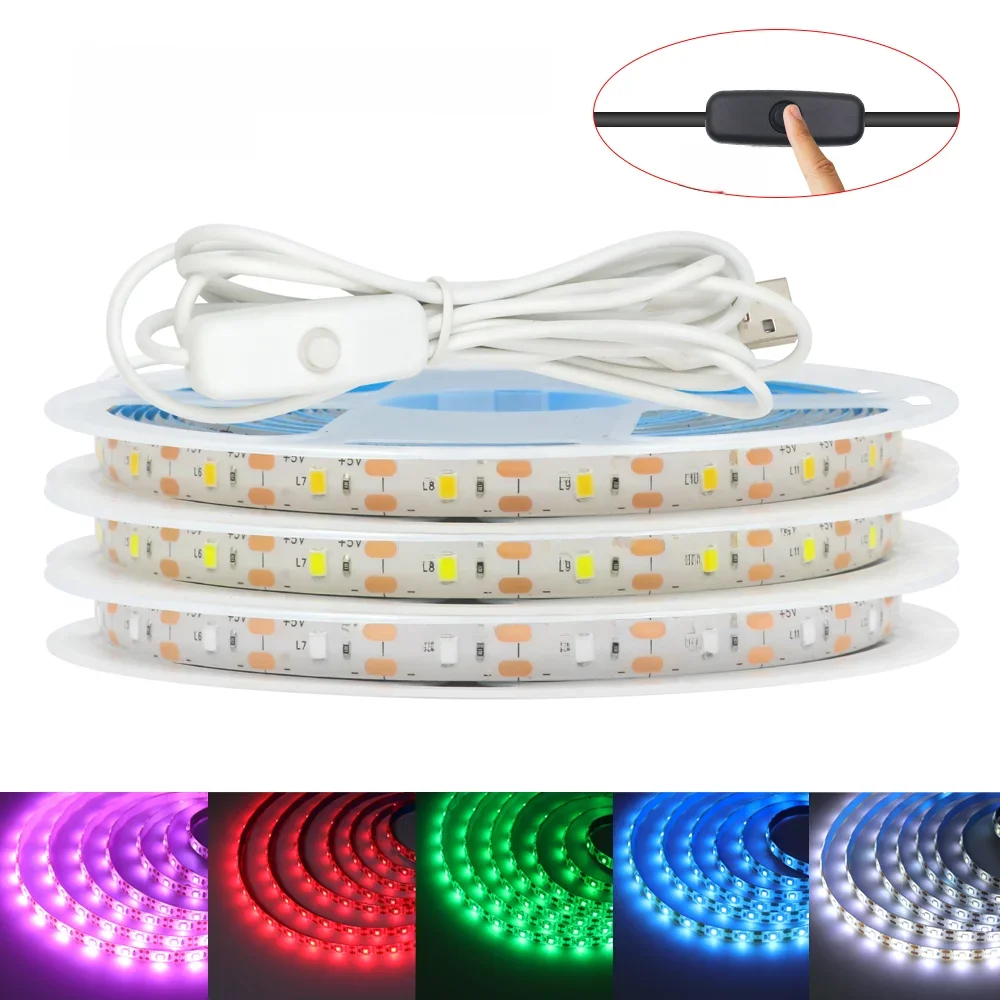 5v 2835 LED-Streifen Licht USB 60leds/m flexible Fita LED-Band mit Schalter weiß warmweiß