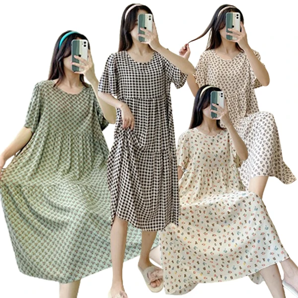 Soft viscus summer women short-sleeved one-piece pajamas