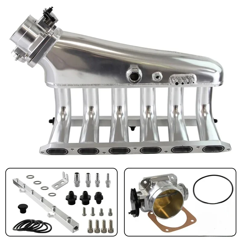 Kolektor dolotowy Billet z szyną paliwową + korpus przepustnicy pasuje do BMW E36 E46 325i 328i 323i czarny/srebrny (Black) — Zdjęcie 2 z 2
