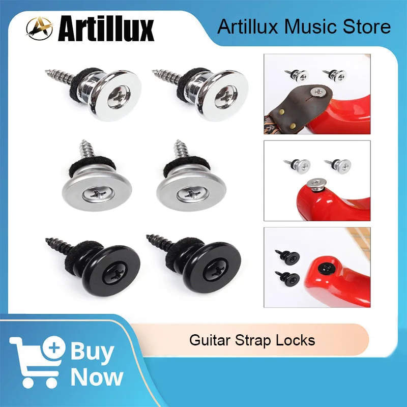 2Pcs/Set Guitar Strap Locks Black/Silver High Quality Metal Strap Lock Buttons for Acoustic Electric Guitar Parts & Accessories