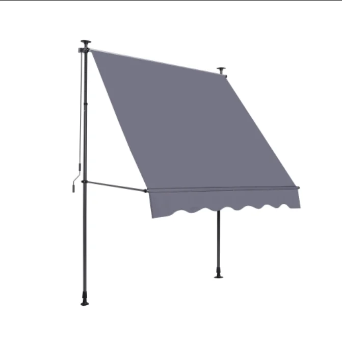 Grijs 200x120cm uittrekbaar zonnescherm met handkruk in hoogte verstelbaar zonder boorklem balkon buitenzonnescherm met UV-bescherming