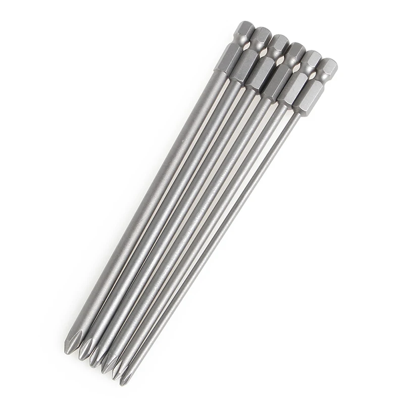 6Pcs/Set 1/4\'\' Shank 150mm Long S2 Steel Magnetic Hex Cross Head Screwdriver Bit F1FC