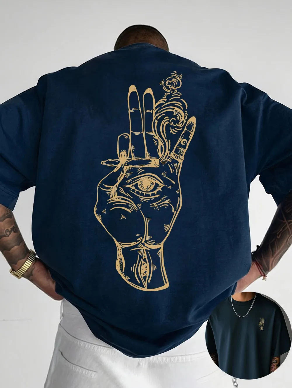 Fashionable new men's summer finger cigarette totem smart print soft and breathable round neck T-shirt outdoor urban casual top