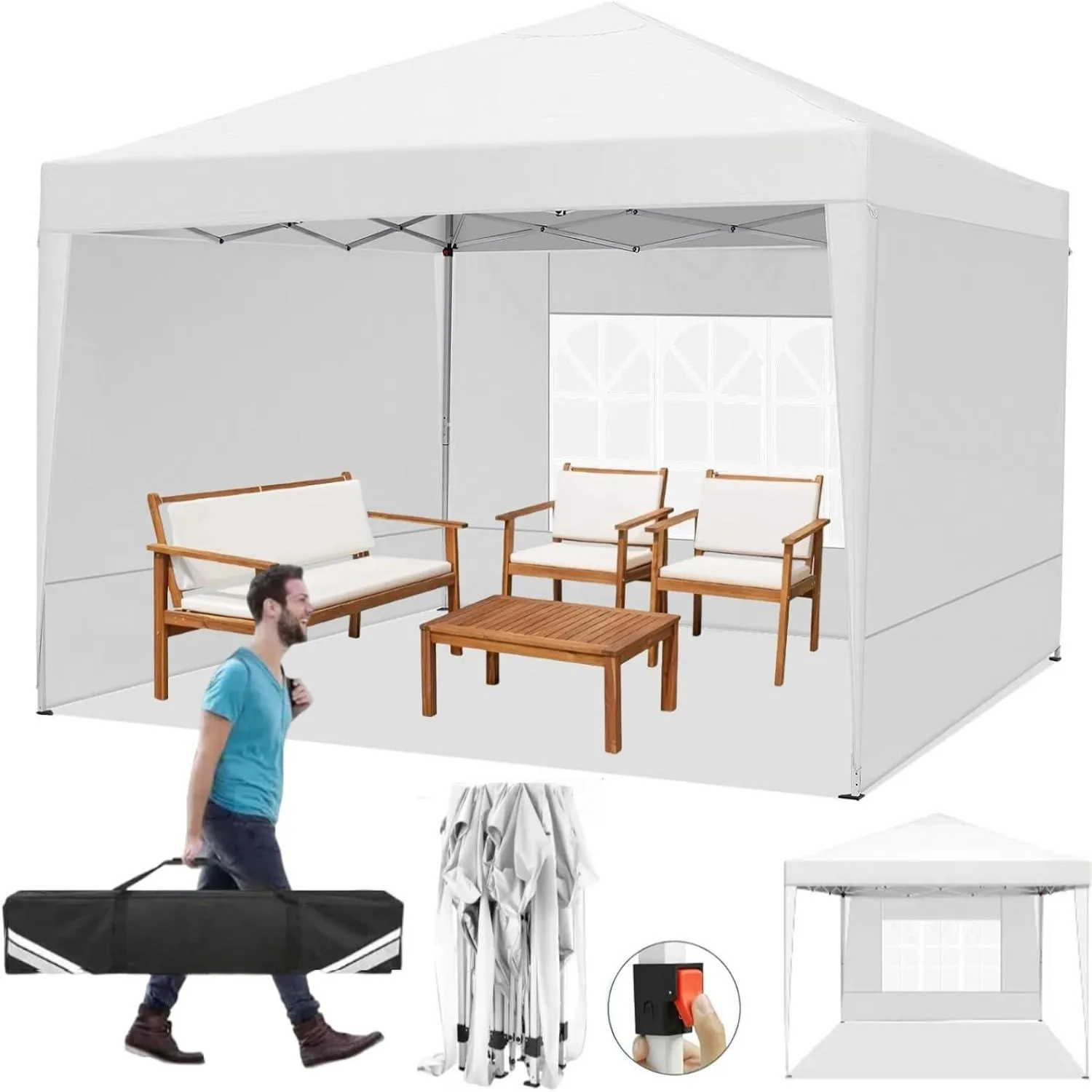 

Всплывающая палатка с навесом 10x10 футов, альтанка-павильон с 3 боковыми стенками и веревкой для вечеринки, свадьбы, заднего двора, уличная палатка для коммерческих мероприятий