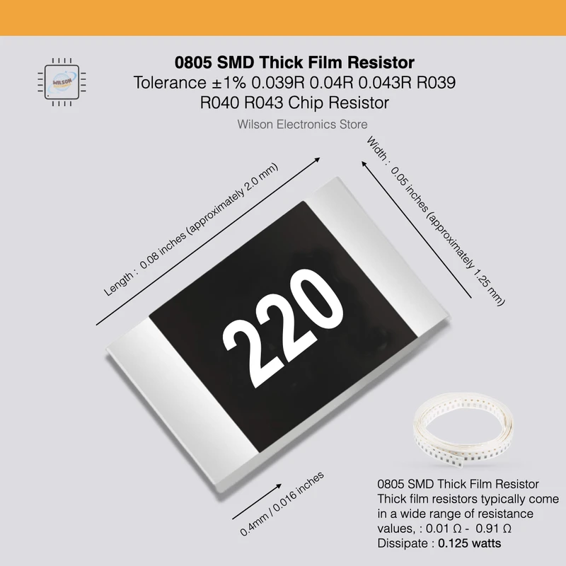 100 TEILE/LOS 0805 SMD Chip Festwiderstand mit Toleranz ± 1 % 0,039 R 0,04 R 0,043 R Filmwiderstand