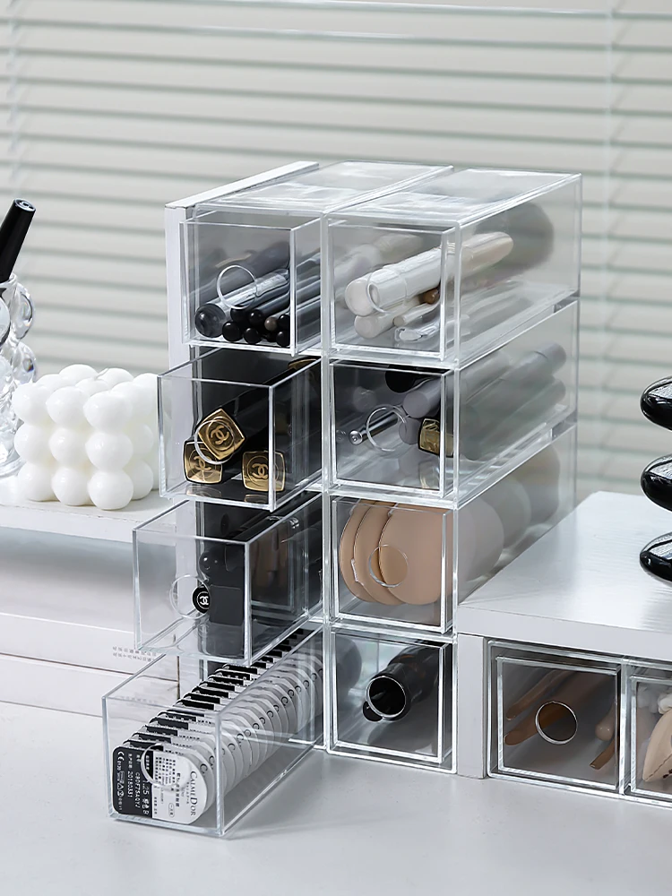 

Clear Acrylic Makeup Layered Storage Box Dressing Table Cosmetic Lipstick Finishing Grid Box Desktop Drawer Storage Compartment