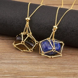 Nidin New Trendy Irregular Geometric Natural Stone Charm Pendant Necklace 7 Colors For Women Girls Boys Jewelry Birthday Gift
