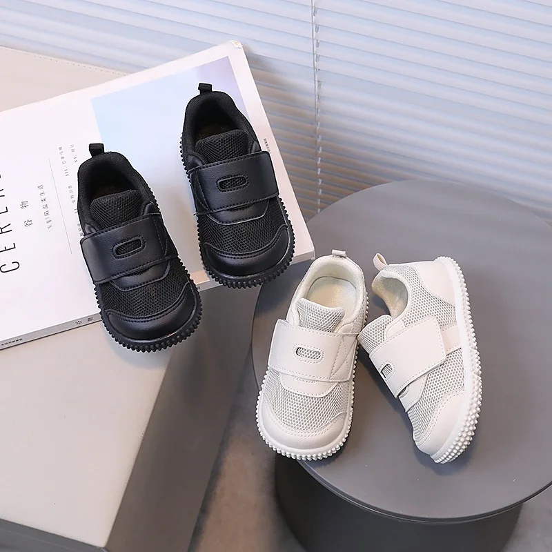 Chaussures de course décontractées pour enfants, Air Mesh, Non-ALD Beathable, baskets noires et beiges pour enfants, chaussures de tennis unisexes pour tout-petits garçons et filles, automne