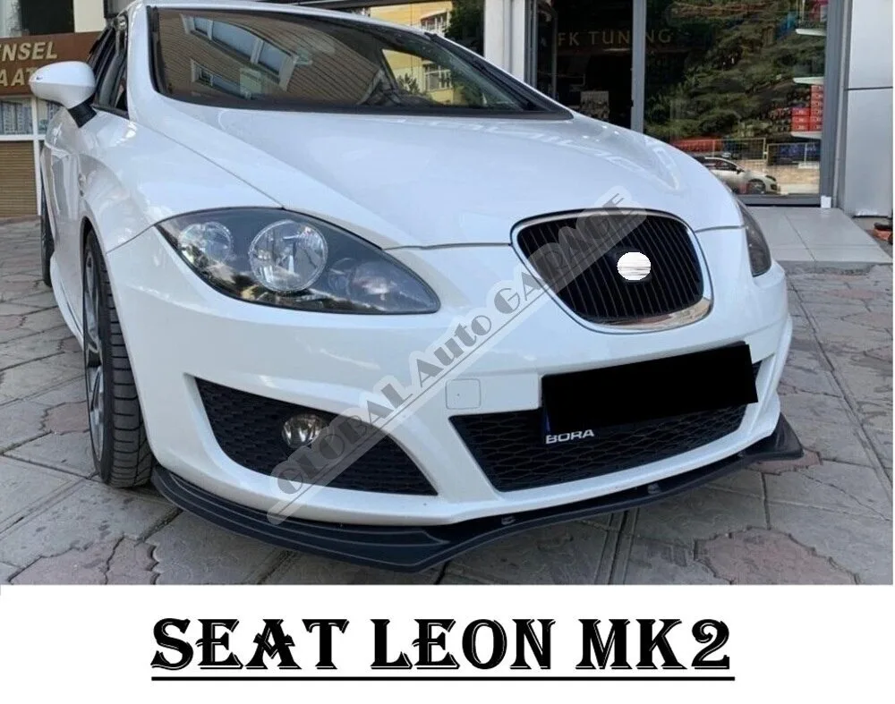 For SEAT LEON MK2  Front Bumper Attachment Lip + Bat Mirror Cover 2009-2012 Glossy Black Wing Car Styling Auto Universal