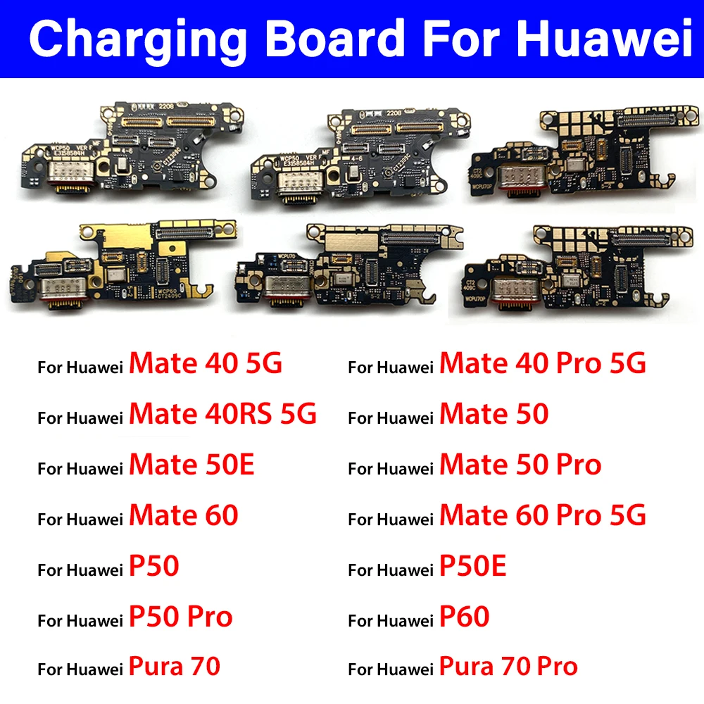 10 PCS USB Charging Port Charger Board Flex Cable For Huawei P50 P50E P50 Pro P60 Pura 70 Pura 70 Pro Mate 40 5G Mate 50