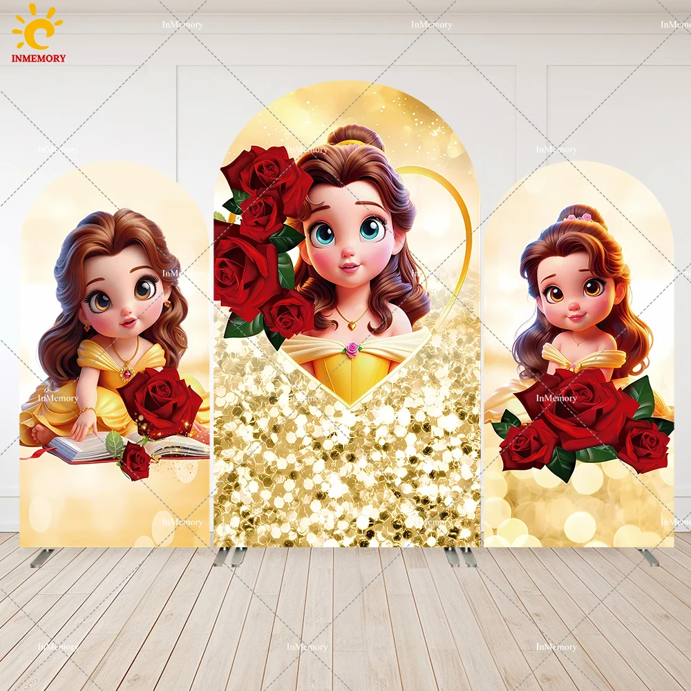 

Rose Flowers Princess Girls 1st Birthday Arch Backdrop Cover Yellow Belle Baby Shower Party Chiara Arched Wall Banner Decoration