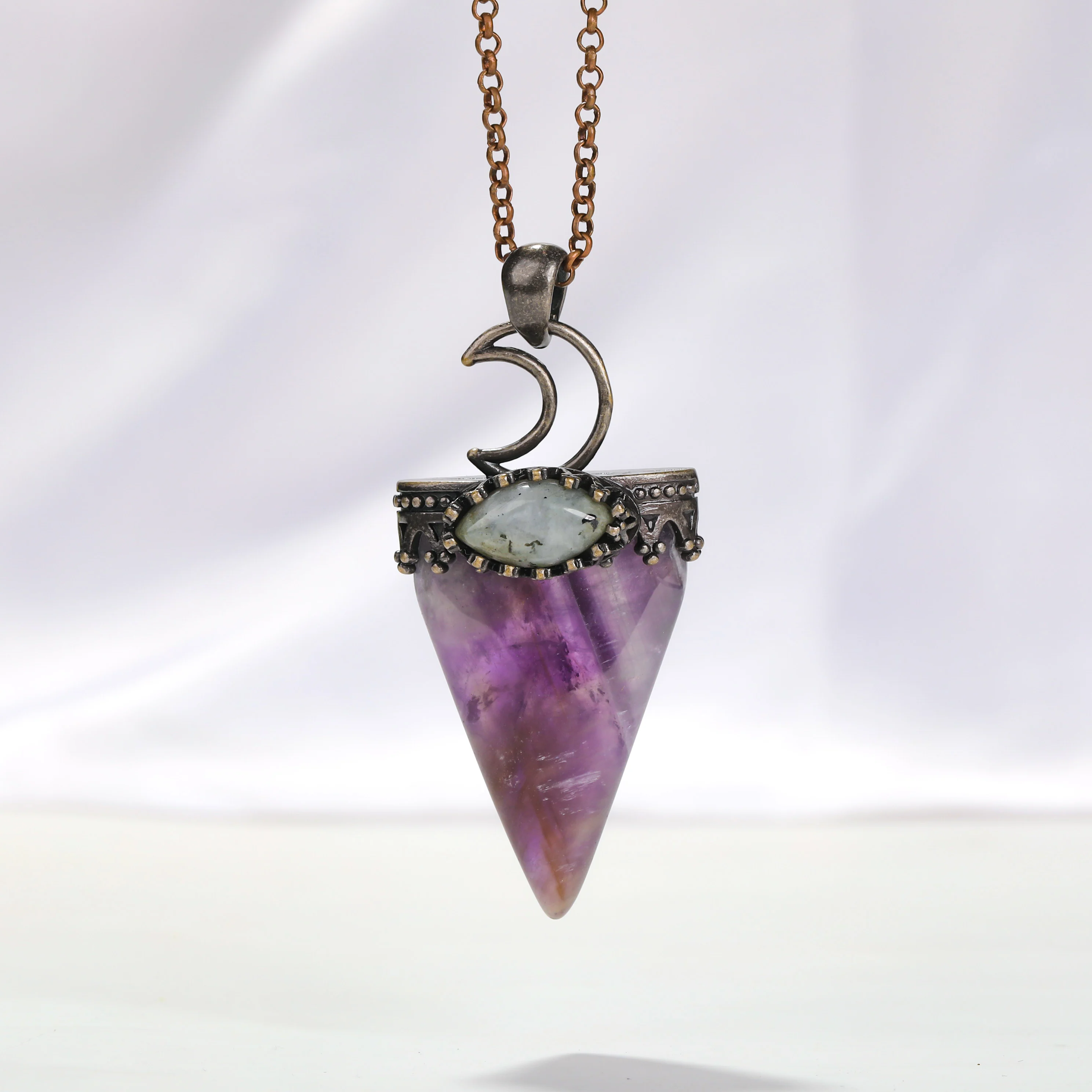 Crystal Gemstone Arrow Pendants,Spiral Healing Natural Crystal Stone Pendants Jewelry,Bronze Copper Charms Arrowhead Pendant image 3