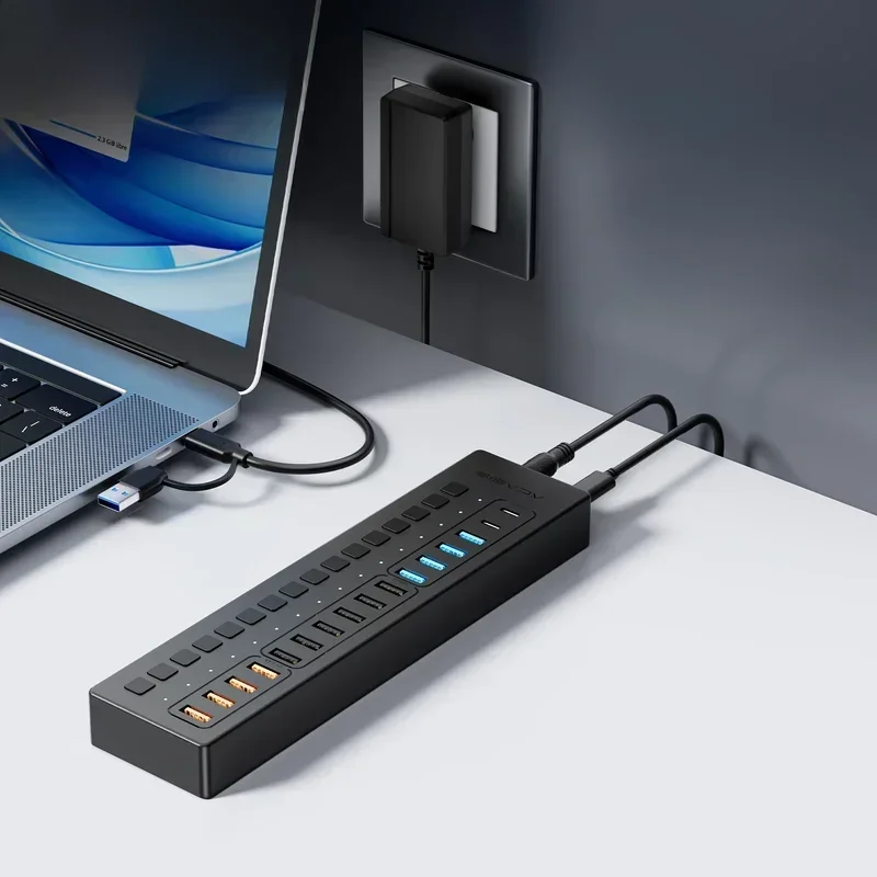 Rozdzielacz Acasis USB-C 16 portów Przedłużacz USB do klawiatury Mysz Drukarka Koncentrator typu C do Macbooka Pro — zdjęcie produktu 7