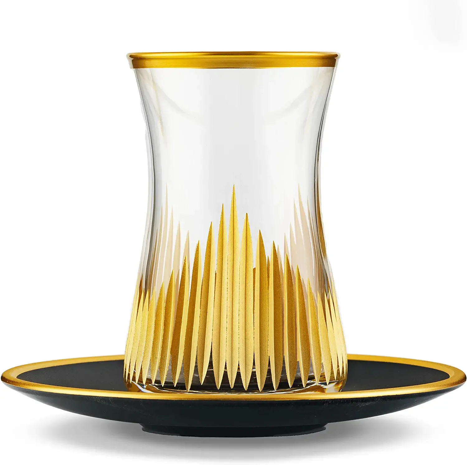 

DECOSTYLE, Turkish Tea Set, Tea Glass and Plate Set (Set of 6), 12 PCs, Matte Gold, Tea Time Vintage Handmade Set,Turkish Glass