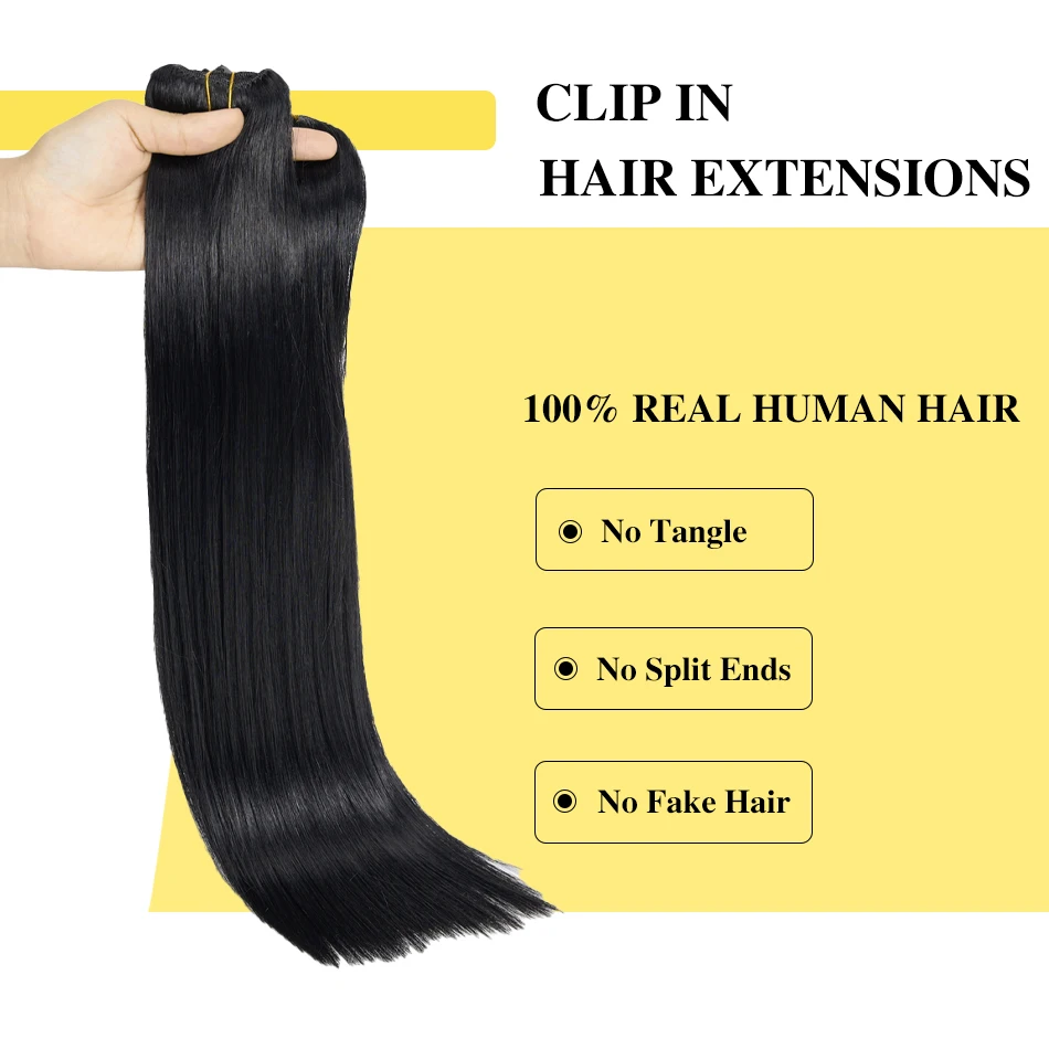 YELO 160-200 Gram Braziliaanse Clip in Hair Extensions Echt Menselijk Haar 10 Stuks Zijdeachtige Rechte Clip ins Volledige Hoofd 18-28 Inch