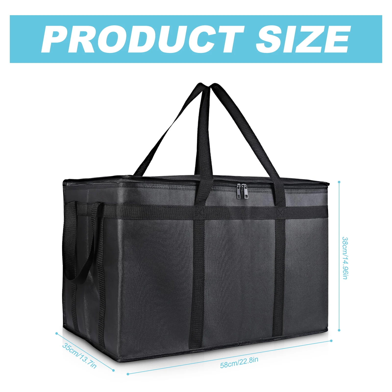 Insulated Food Delivery Bag, Reusable Insulated Grocery Bag, Reusable Cooler Bag for Hot, Cold Food, Catering, Grocery Shopping