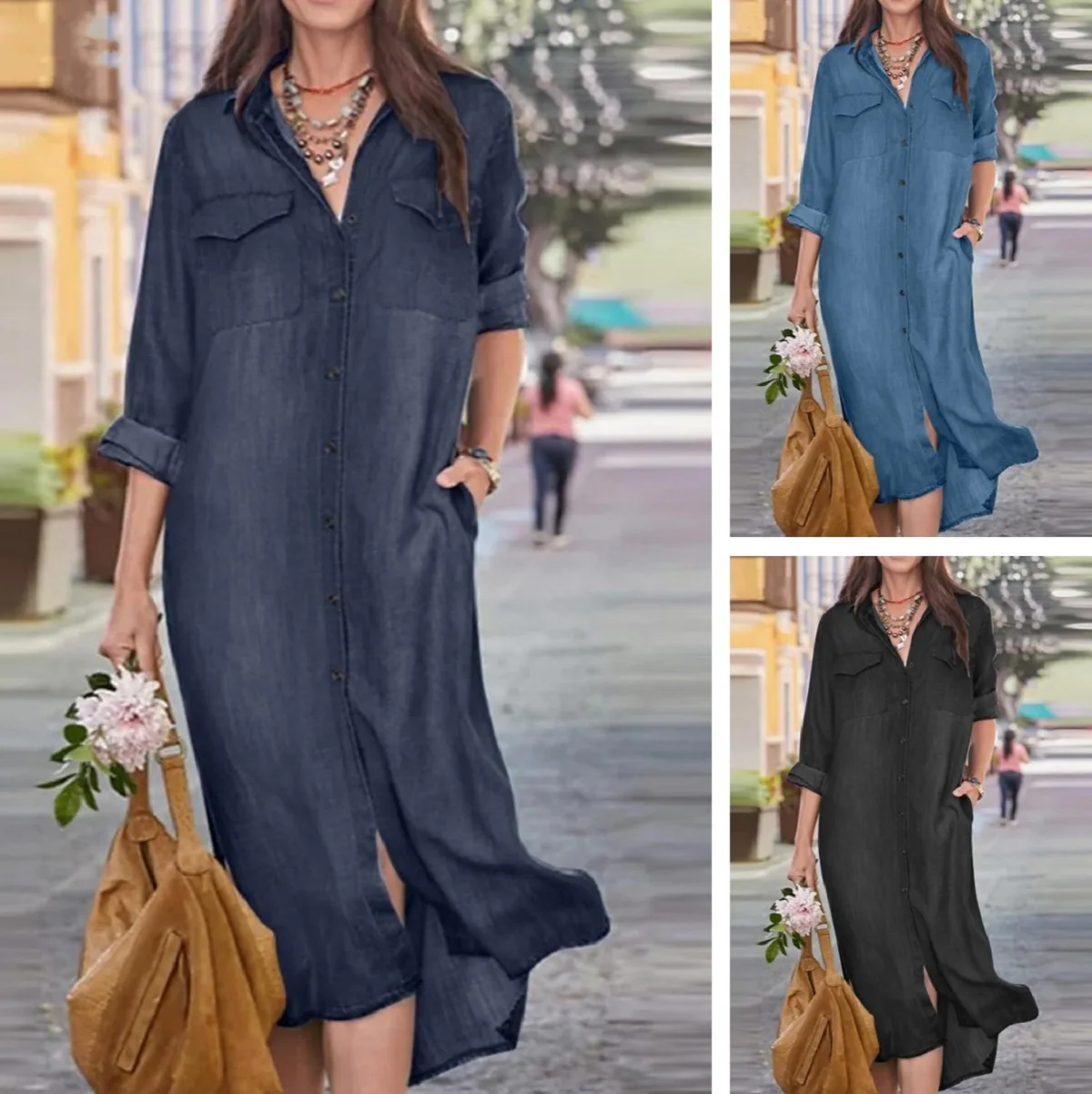 

Loose Ladies Blouse Dress Spring Autumn Casual Women Demin Jeans Long Sleeve Nursing Dress Vestidos Women's Clothing Oversize