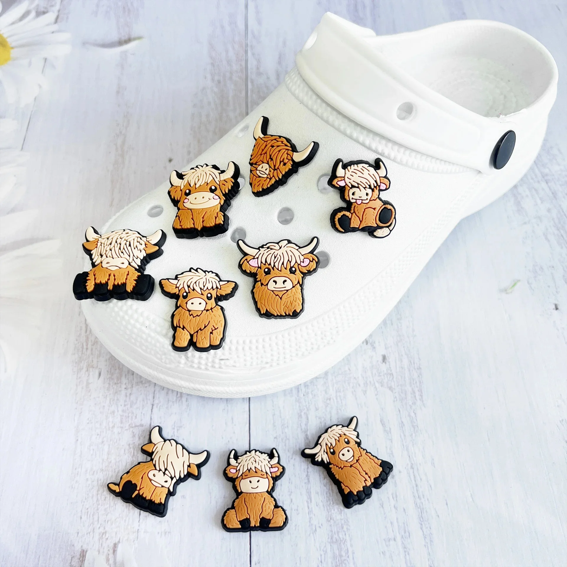 Breloques mignonnes pour chaussures de bétail des Highlands, 9 pièces, pour sandales à bulles croco, sabots, décorations de chaussures pour sandales sabots
