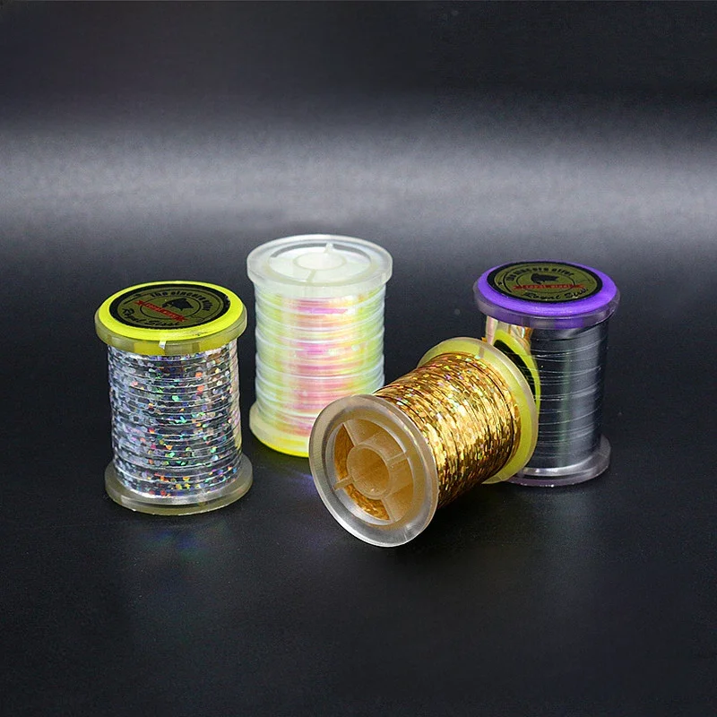 Hot 1 Spool Fly Tying flat mylar Tinsel Flash Tape HOLOGRAPHIC TINSEL SPOOLED do klasycznych wzorów streamerów i nimf flashback — zdjęcie 2