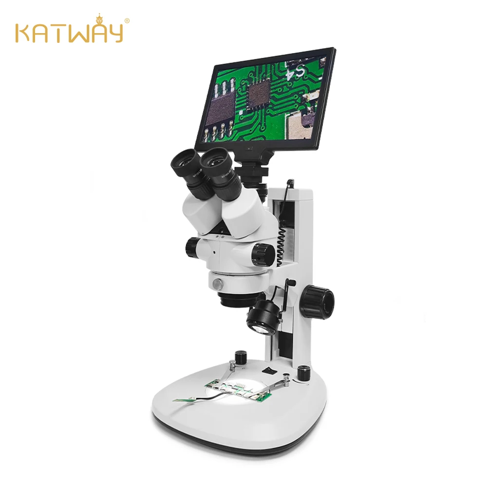 Katway HH-MS04B Trinocular Optical Stereoscopic Microscope with 1920x1080p Multi-Function Screen, 7X-45X Magnification