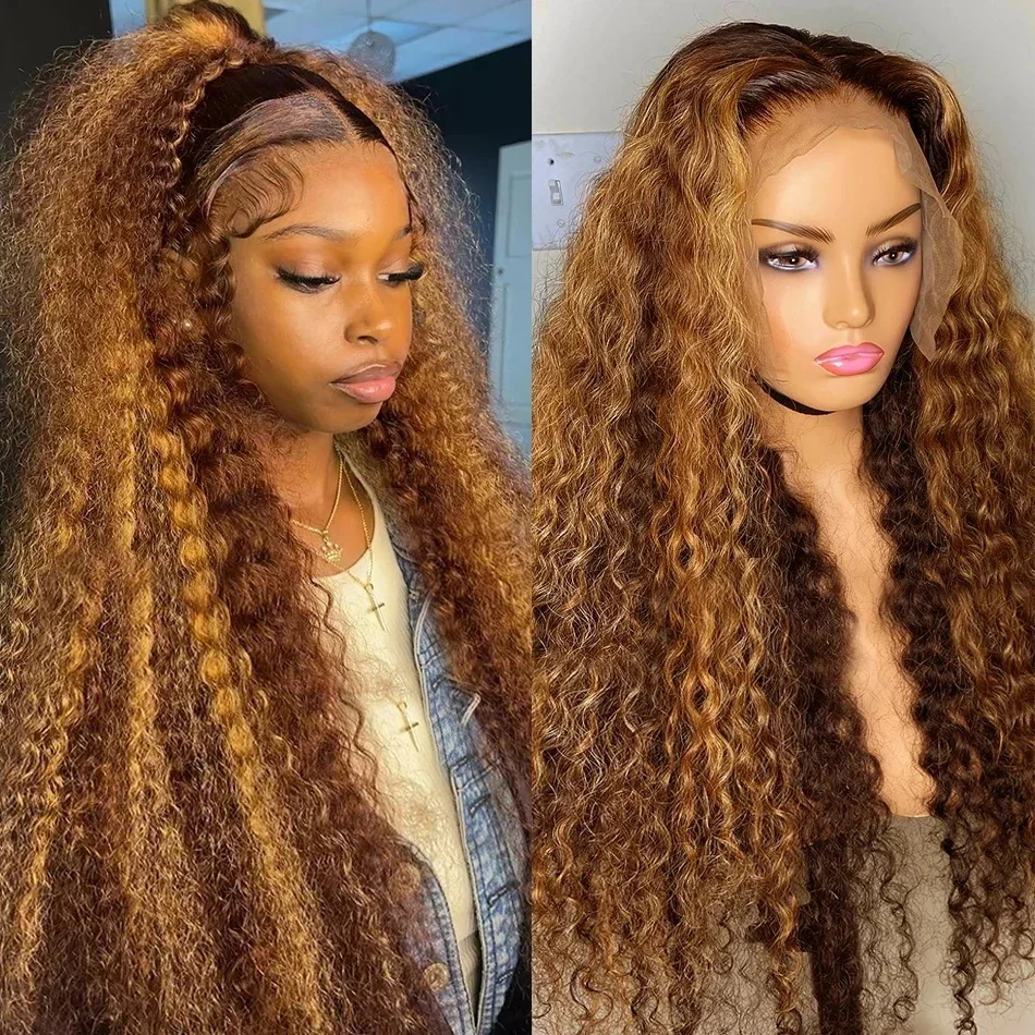 Pampering 30 32 Inch Highlight Ombre Lace Frontal Wig Curly Human Hair Wigs 4/27 Colored 13x4 13X6 Deep Curly Lace Closure Wigs