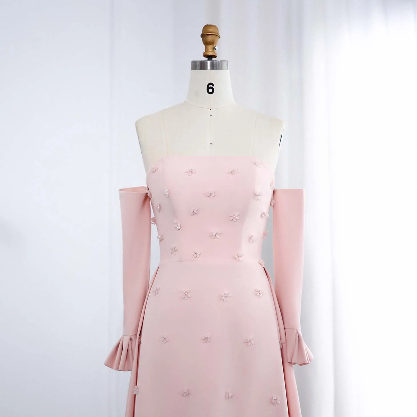 Sharon Said Baby Pink Dubai vestidos de noche sin tirantes con elegantes flores 3D para mujer vestido Formal de boda SF282 personalizado