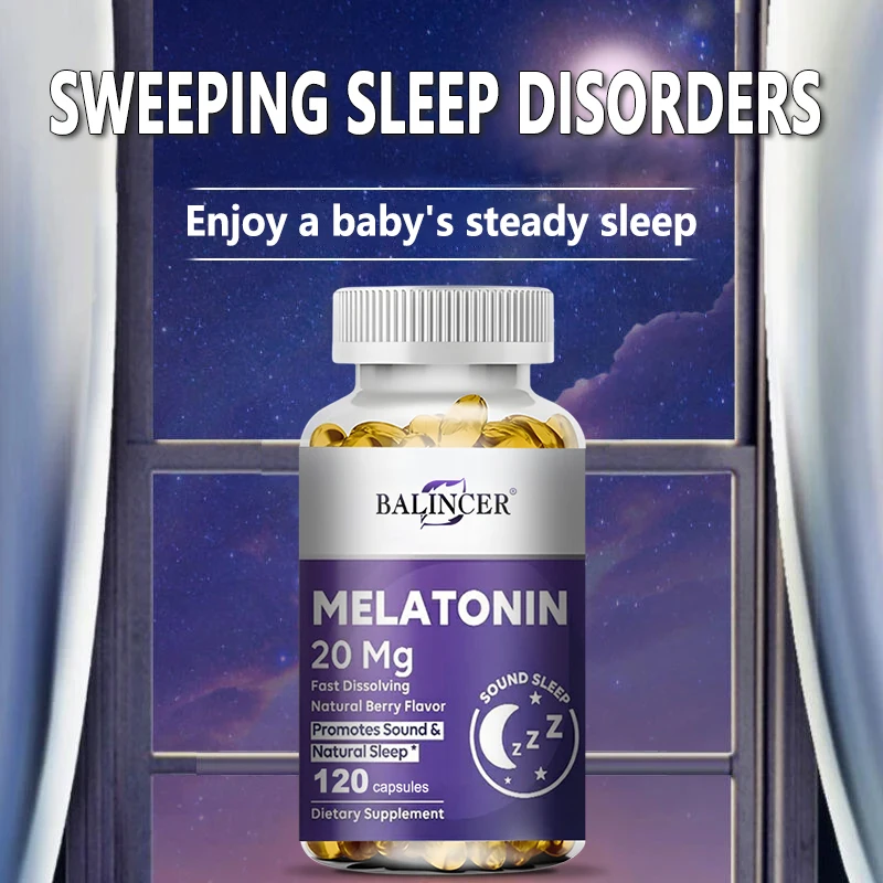 20Mg Natural Melatonin Capsules Easy To Dissolve Help Sleep Adult Insomnia Relax The Brain Deep Sleep Adjust Time Improve Sleep