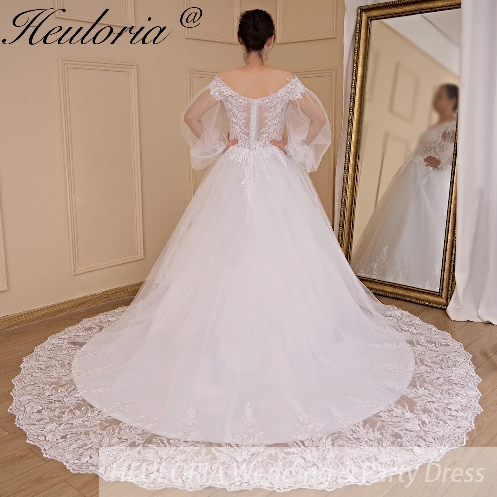 HEULORIA ball gown princess wedding dress long sleeve lace applique bride dress plus size robe de mariee Wedding gown