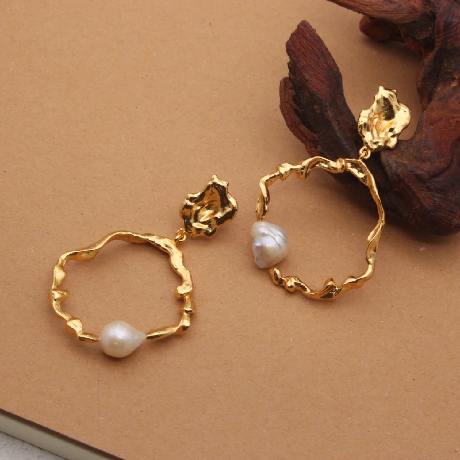 

YAJUNIEL 24K Real Gold Plated Natural Baroque Freshwater Pearl Dangle Earrings for Women Abstract Earrings Jewelry Gifts