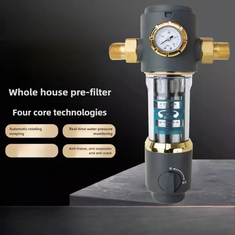 

Двойной стол, автоматический вращающийся скребковый предварительный фильтр, обратная промывка, центральная очистка воды, бытовой очиститель воды с большим потоком