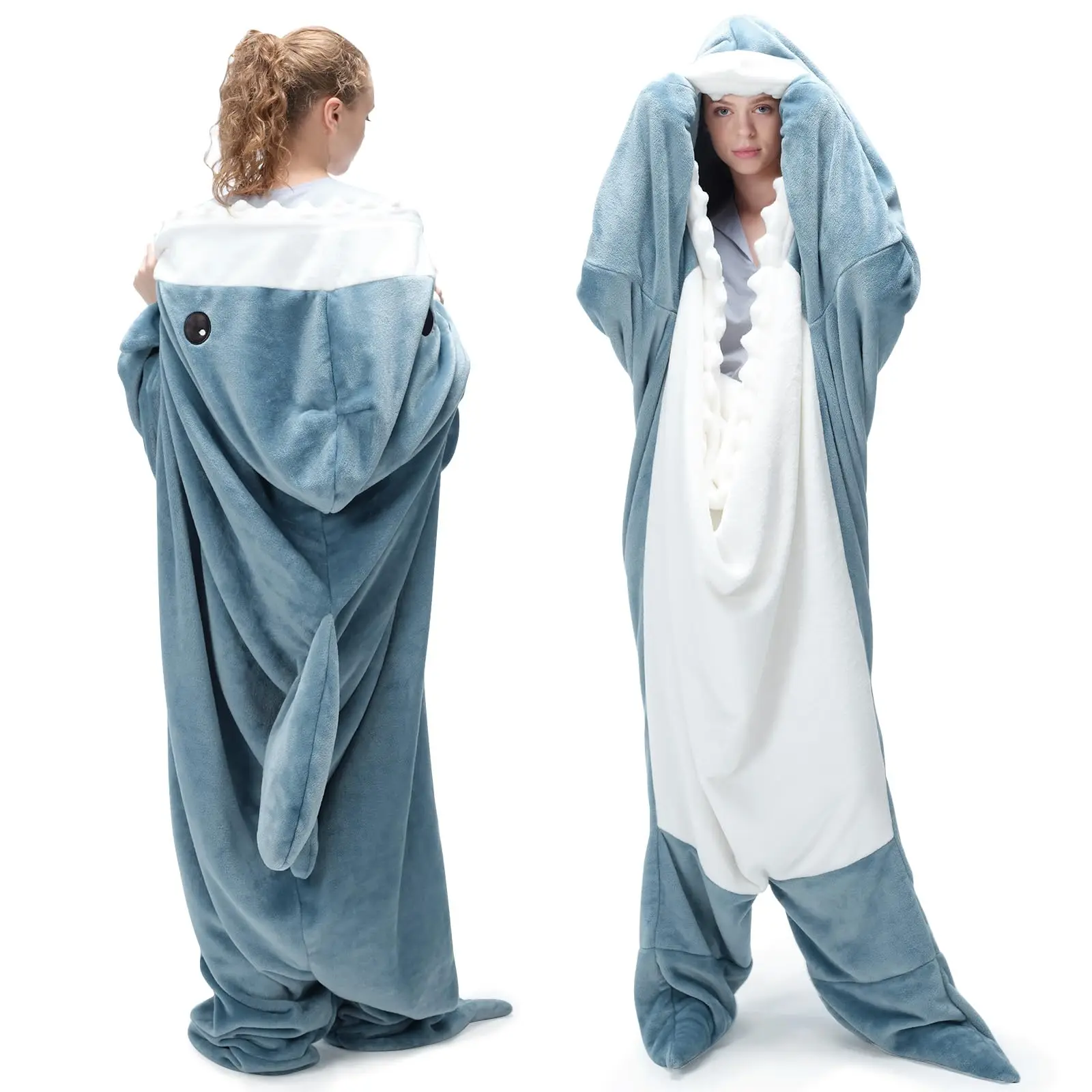 Shark Blanket Hoodie Onesie for Adult & Kid, Wearable Shark Sleeping Bag, Soft Cozy Onesie Costume