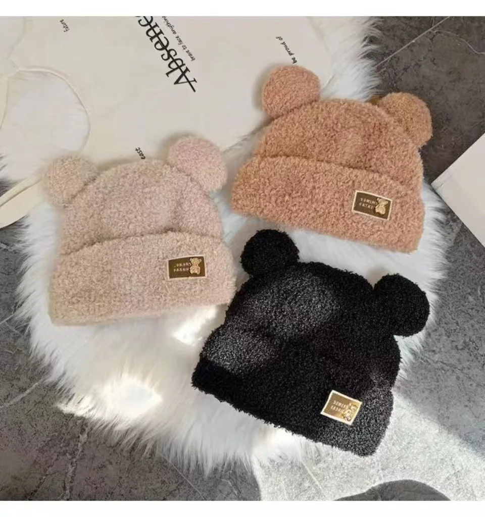 Women's WinterPullover cap Ears Little Bear Woolen Hat  Thickened Knitted Hat Korean Version Cute Cold