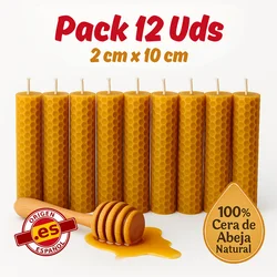 Pack of 12 Beeswax Candles, 100% Natural Honey Candle 2 X10 cm - Handmade by Artisan Made in Spain by Beekeepers - Ideal for Meditation and Relaxation National Product