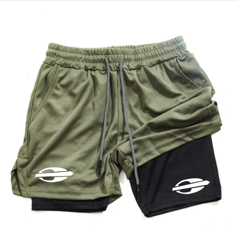 Mormaii correndo impresso masculino fitness ginásio treinamento 2-em-1 shorts esportivos de secagem rápida esportes lento correndo shorts de camada dupla