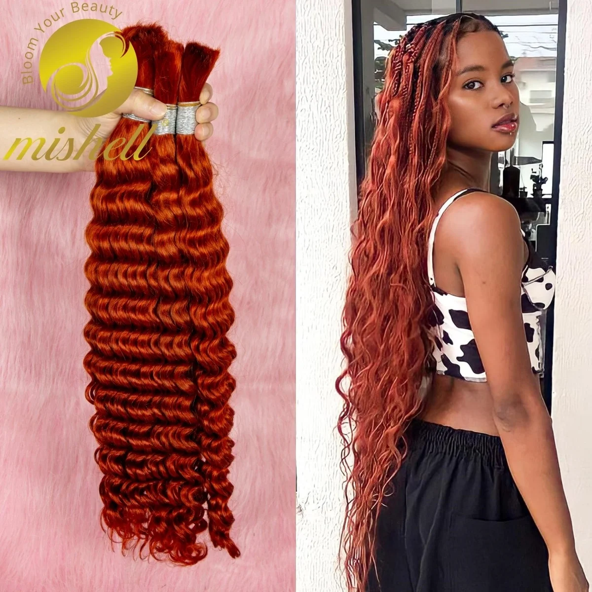 

Ginger Orange 26 28 Inch Human Hair For Braiding Deep Wave Bulk No Weft 100% Virgin Hair Human Braiding Hair For Boho Braids