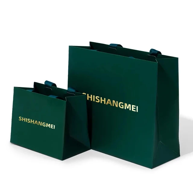 Wholesale 500pcs lot Custom Logo Reusable Solid Green Paper Shopping Bag Clothing Store Tote Bags for Garment Gift Packaging AliExpress