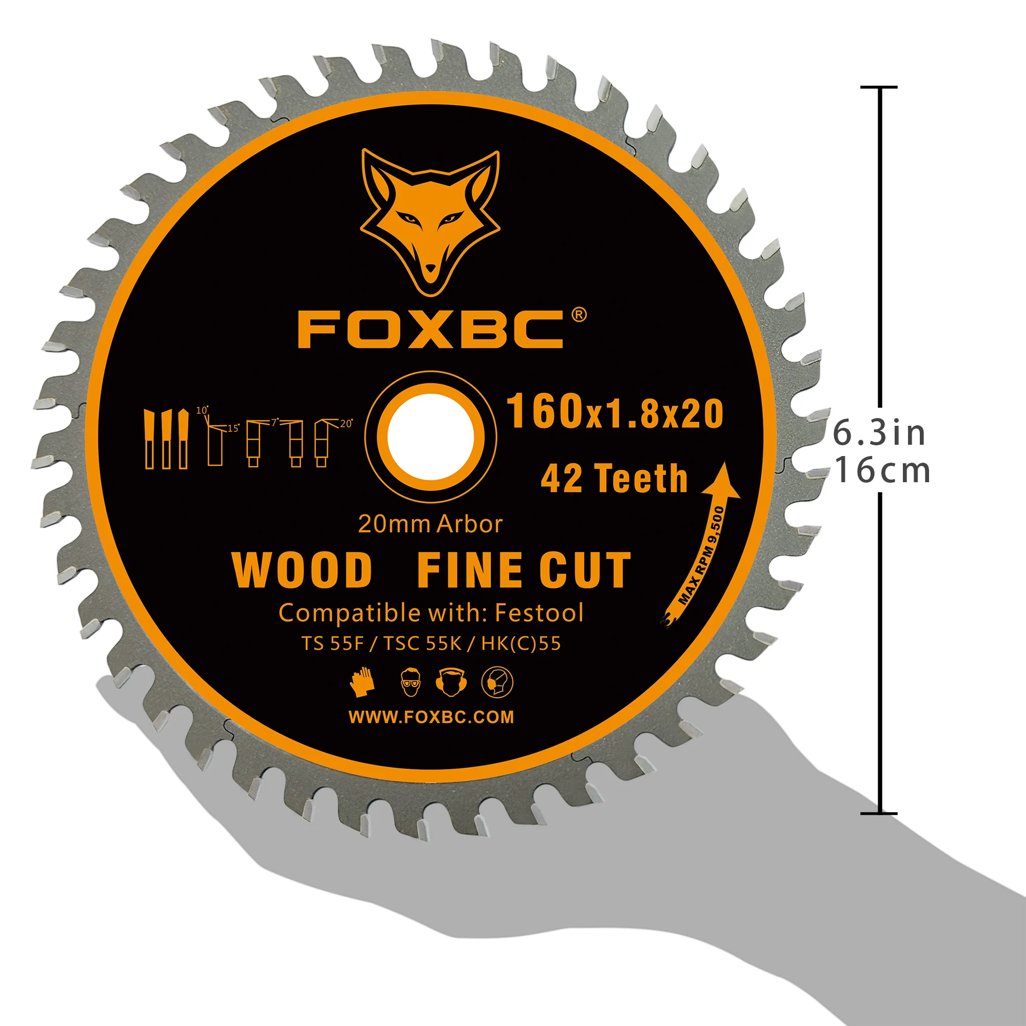 FOXBC 205553 Track Saw Blade 160x1,8x20mm 42 T Wood Fine Cut for Festool TS 55 F, TSC 55 K, HK 55 and HKC 55 1pcsc